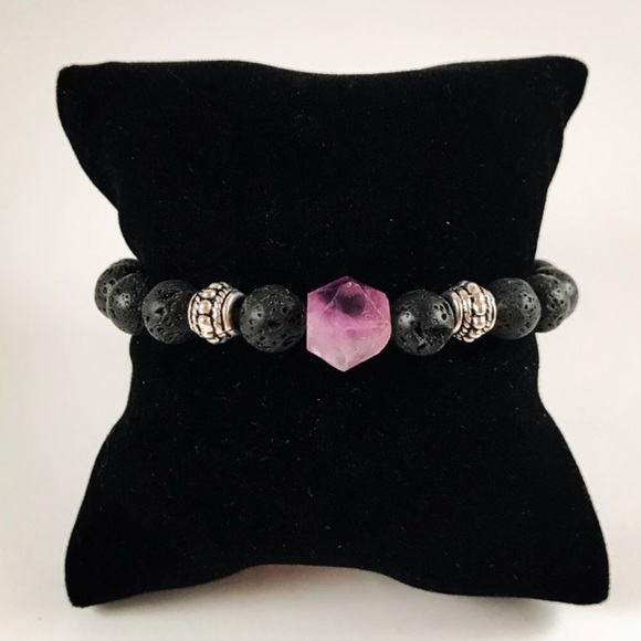 Genuine raw Amethyst cluster lava rock bracelet - Picture 4 of 8